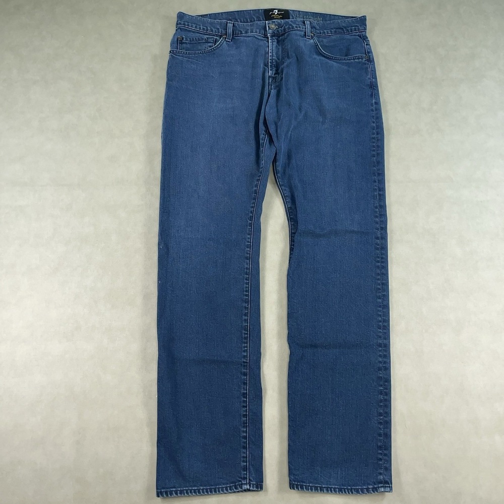 7 For All Mankind Jeans Mens 36x33 The Straight Fade Whiskering‎ Stretch